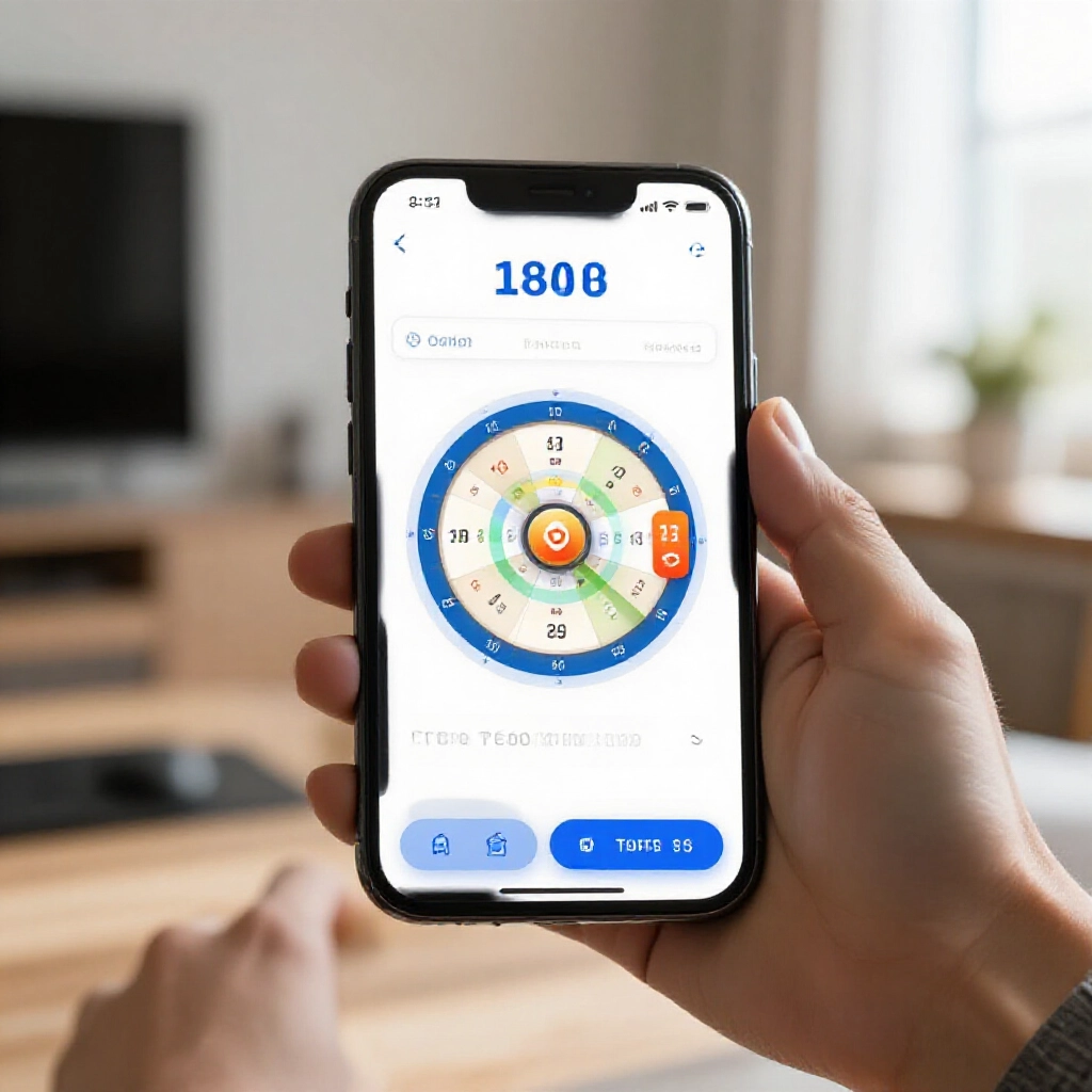 smartphone screen showing lottery wheeling app interface with generated ticket outputs and tool buttons in a modern home office bathed in soft morning sunlight