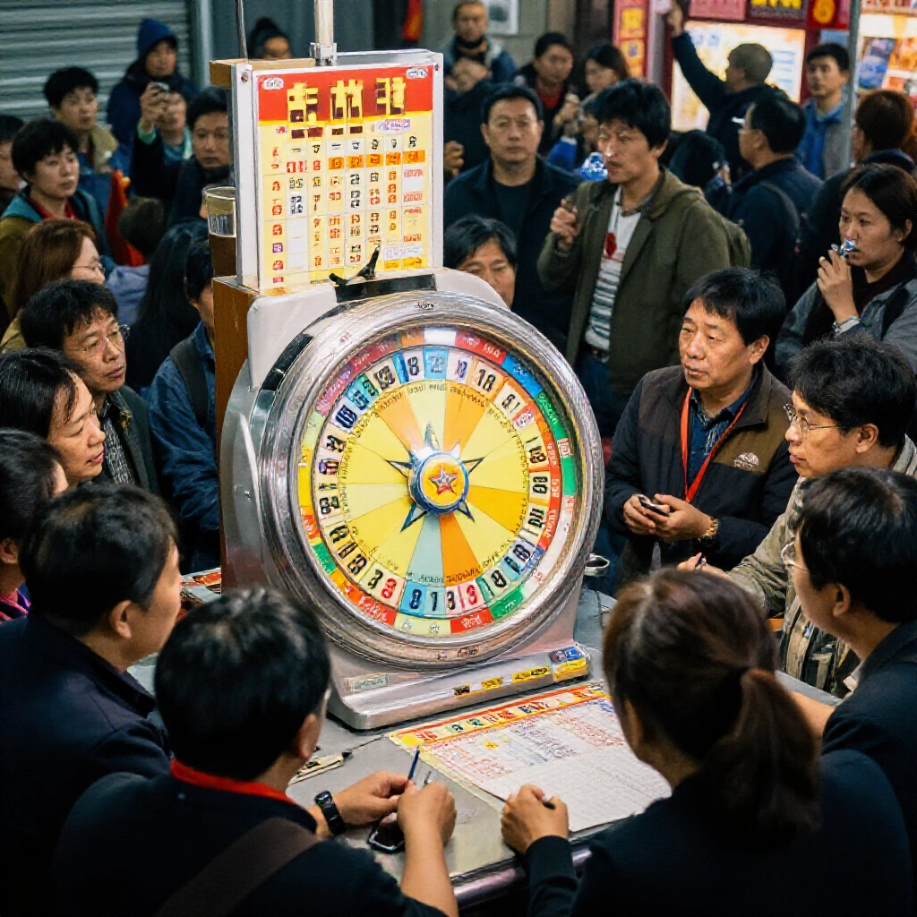 台灣四星彩每週一到六的開獎現場,轉輪轉動氣氛緊張,人群擠滿觀賞