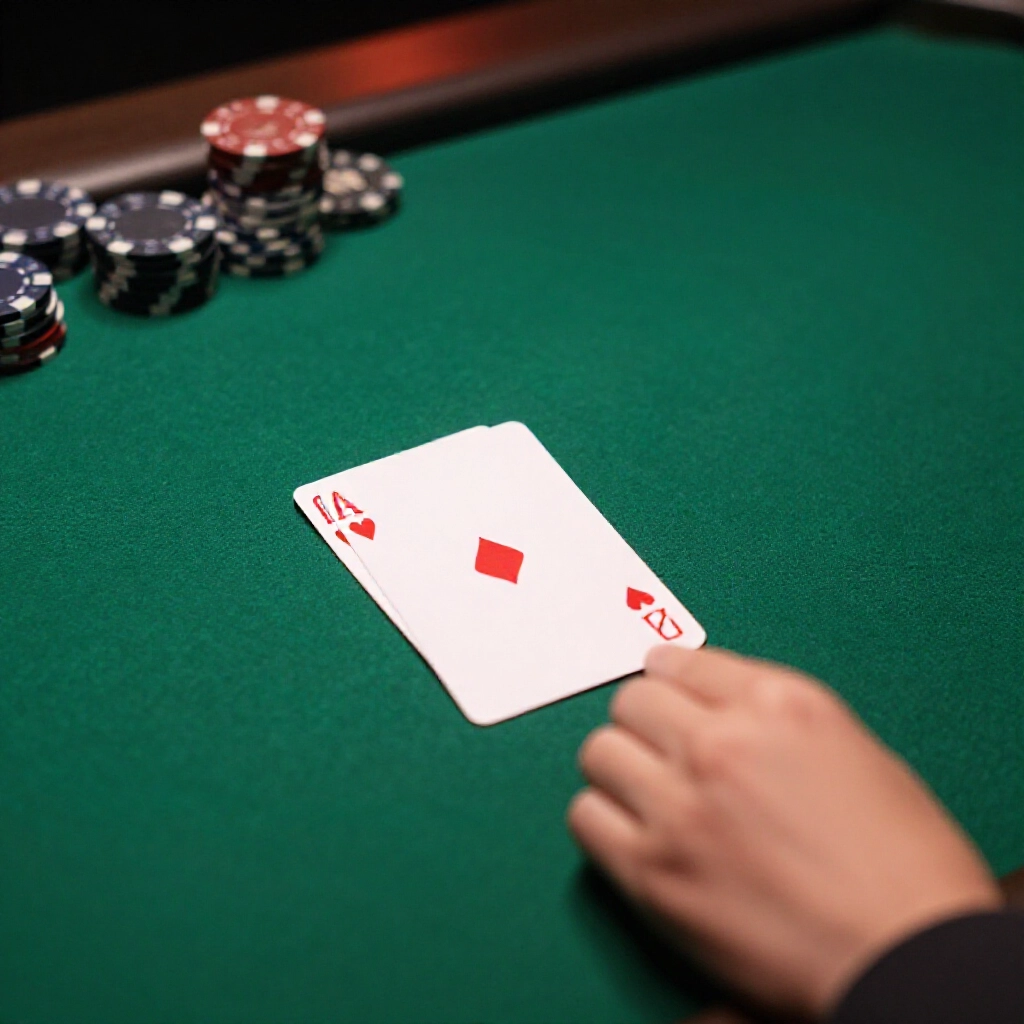 Elegant green felt baccarat layout displaying player hand totaling 0 to 5 points with dealer preparing to draw third card chips stacked nearby soft ambient glow