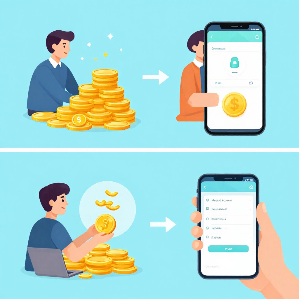 玩家贈禮金幣給幣商帳號後，手機跳出銀行轉帳通知的步驟示意圖