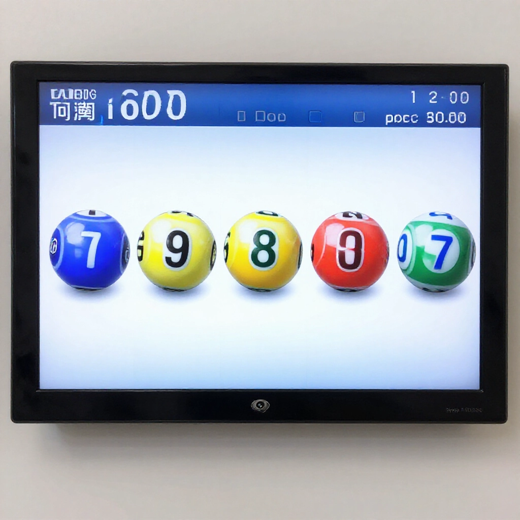 sleek digital screen displaying five freshly drawn colorful lottery balls in sequential order with date timestamp and morning taiwan time overlay for instant result checking