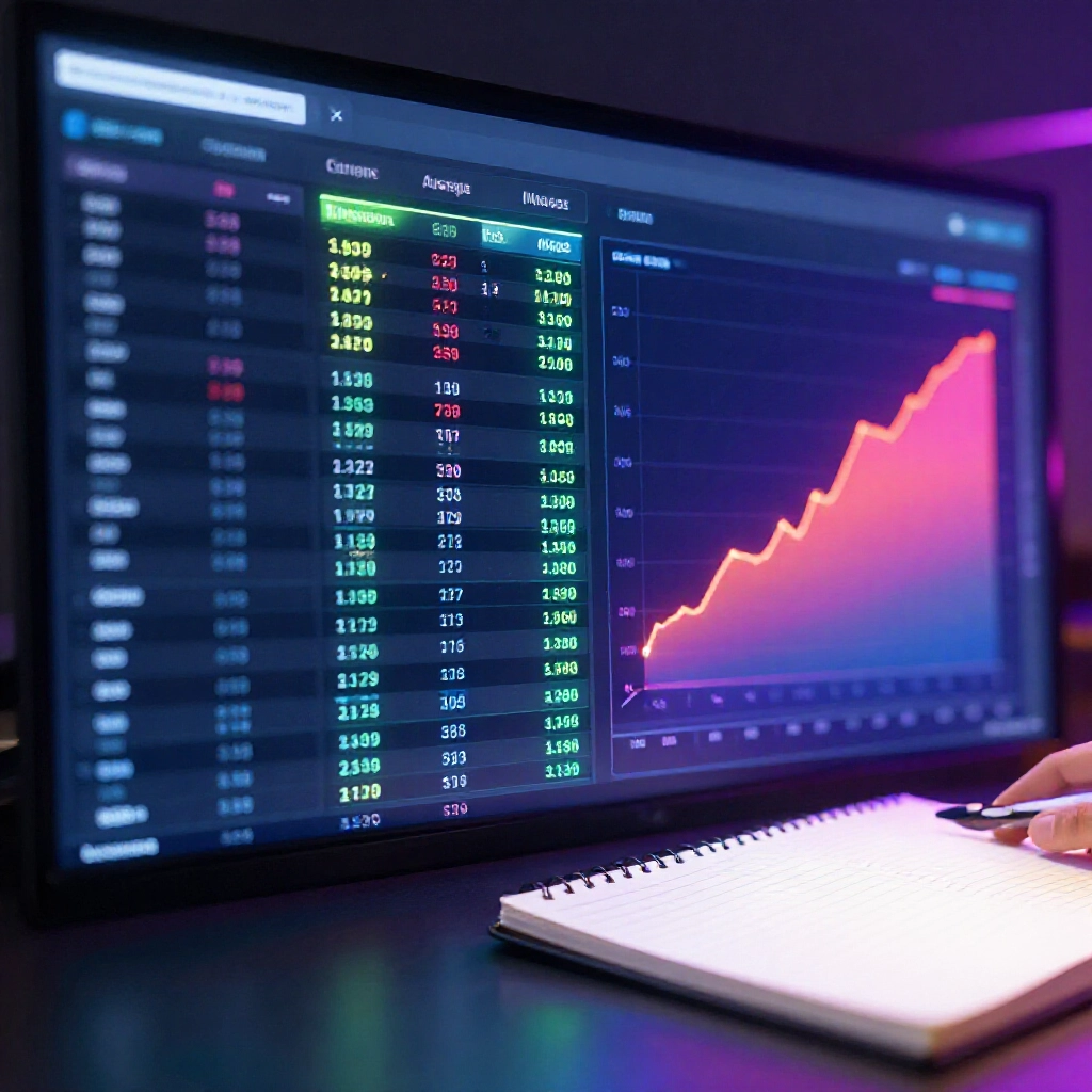 Modern digital dashboard displaying 539 omission stats table current vs average misses highlighted in contrasting colors graphs trending upward analysts notepad nearby vibrant screen glow