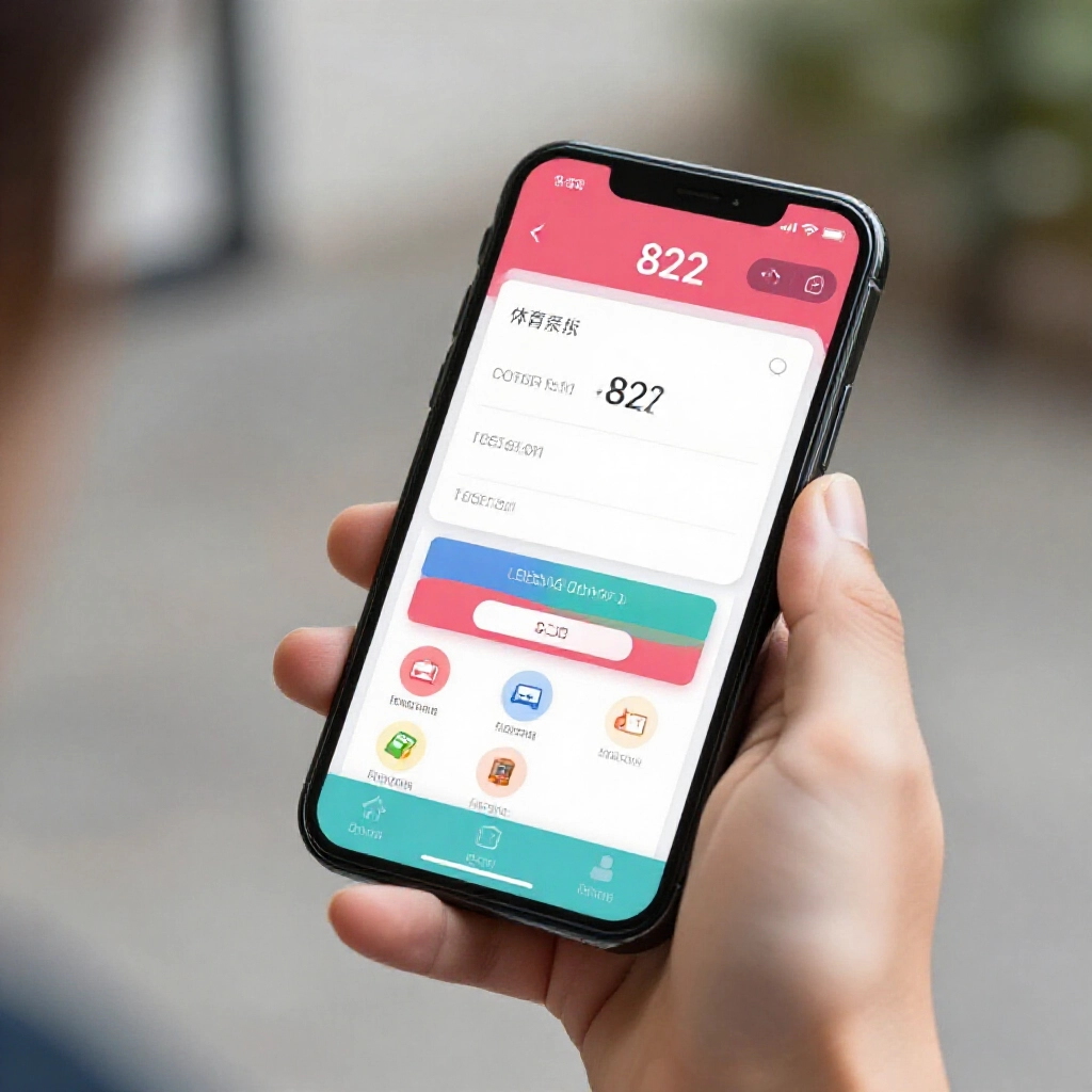 手持手機銀行 App,輸入 822 銀行碼與運彩長帳號,顯示轉帳成功,App 圖示鮮豔,日光場景