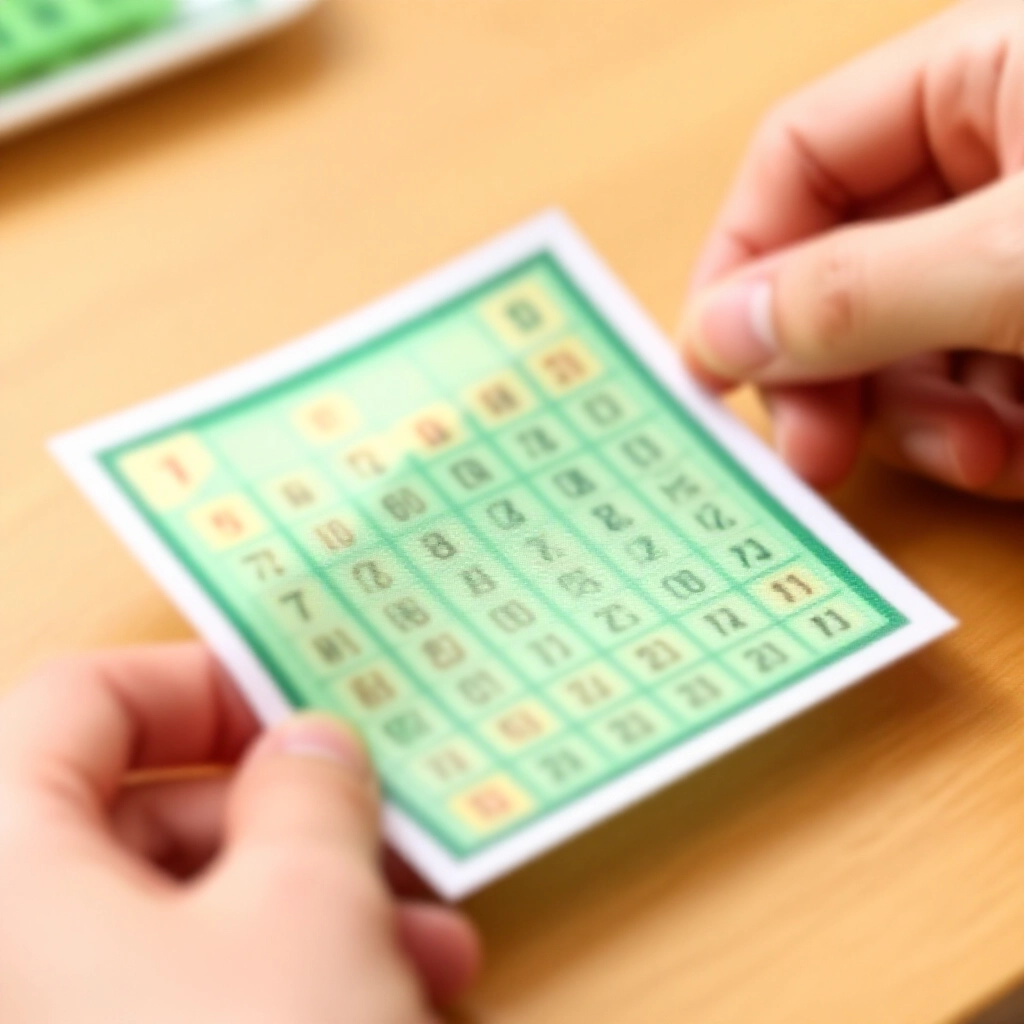 刮開後的刮刮樂彩券特寫,三角代碼清晰顯示在木桌上,溫暖燈光,金綠色調,手興奮握持