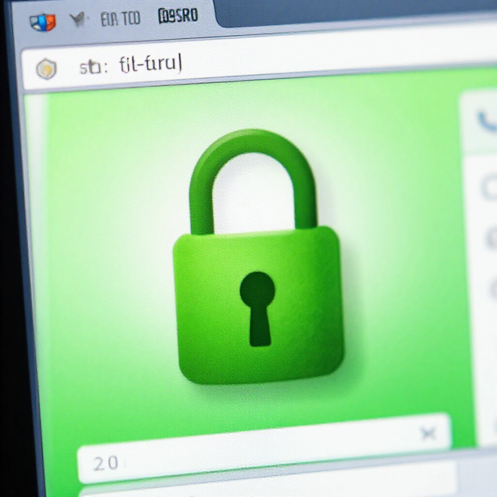 瀏覽器視窗特寫顯示綠色 SSL 鎖頭圖示、安全憑證細節,生動綠色調,焦點在網址列與防護盾元素