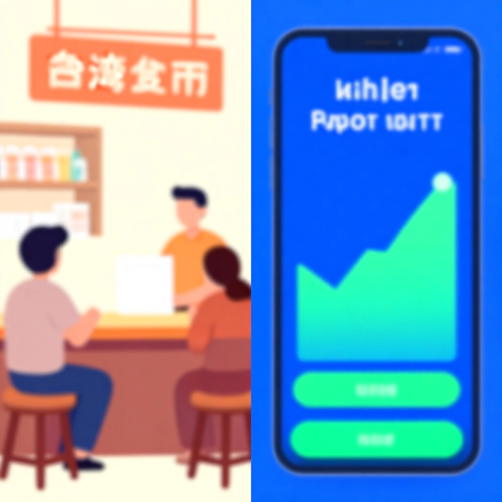 台灣運彩實體店面退水單據與線上娛樂城高退水圖表對比，藍綠色調專業呈現